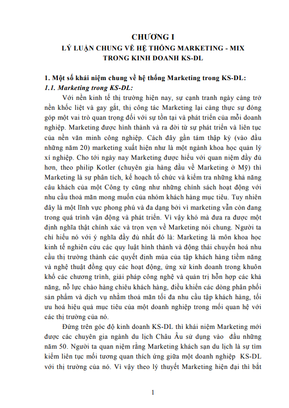 LÝ LUẬN CHUNG VỀ HỆ THỐNG MARKETING - MIX TRONG KINH DOANH KS-DL