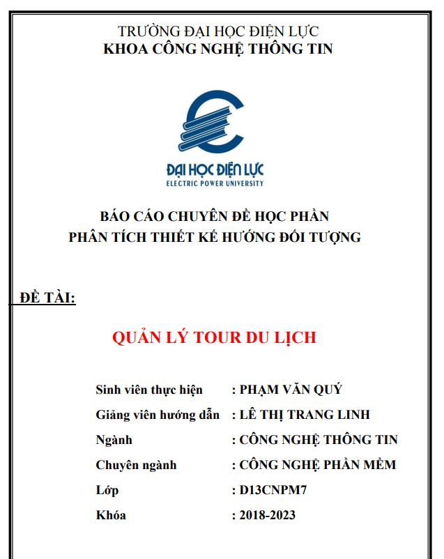 HỆ THỐNG QUẢN LÝ TOUR DU LỊCH