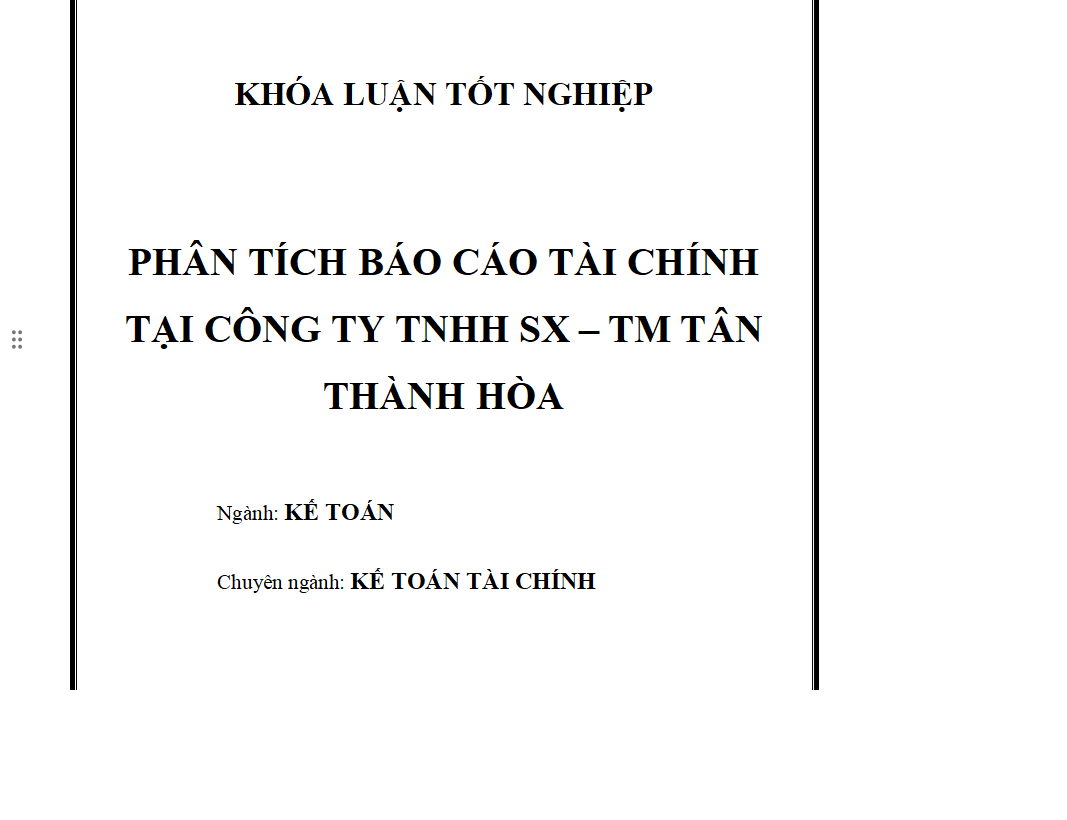 PHÂN TÍCH BÁO CÁO TÀI CHÍNH TẠI CÔNG TY TNHH SX – TM TÂN THÀNH HÒA