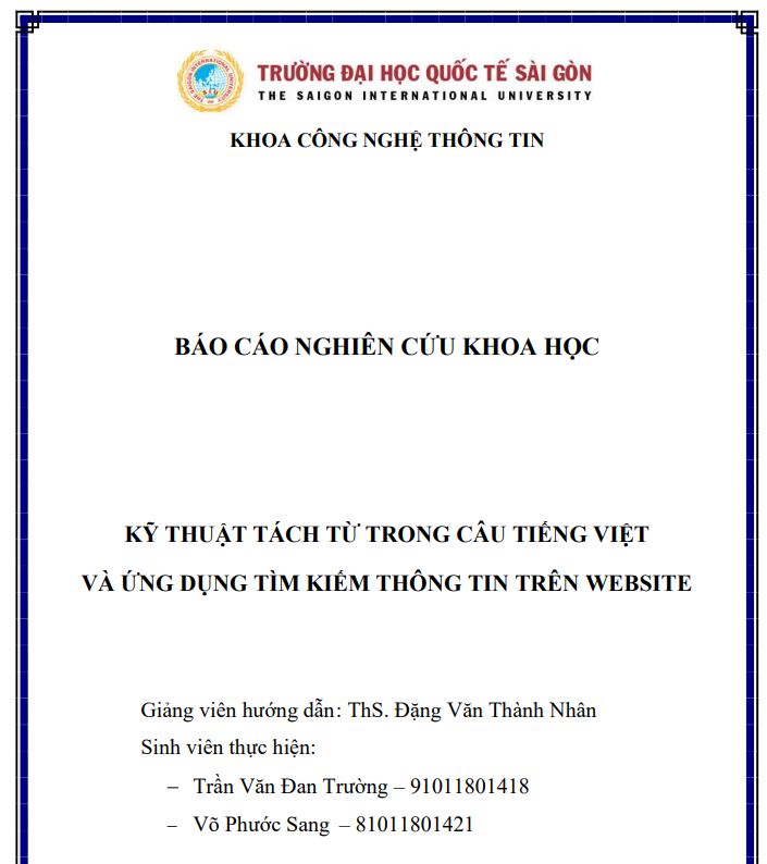 KỸ THUẬT TÁCH TỪ TRONG CÂU TIẾNG VIỆT VÀ ỨNG DỤNG TÌM KIẾM THÔNG TIN TRÊN WEBSITE