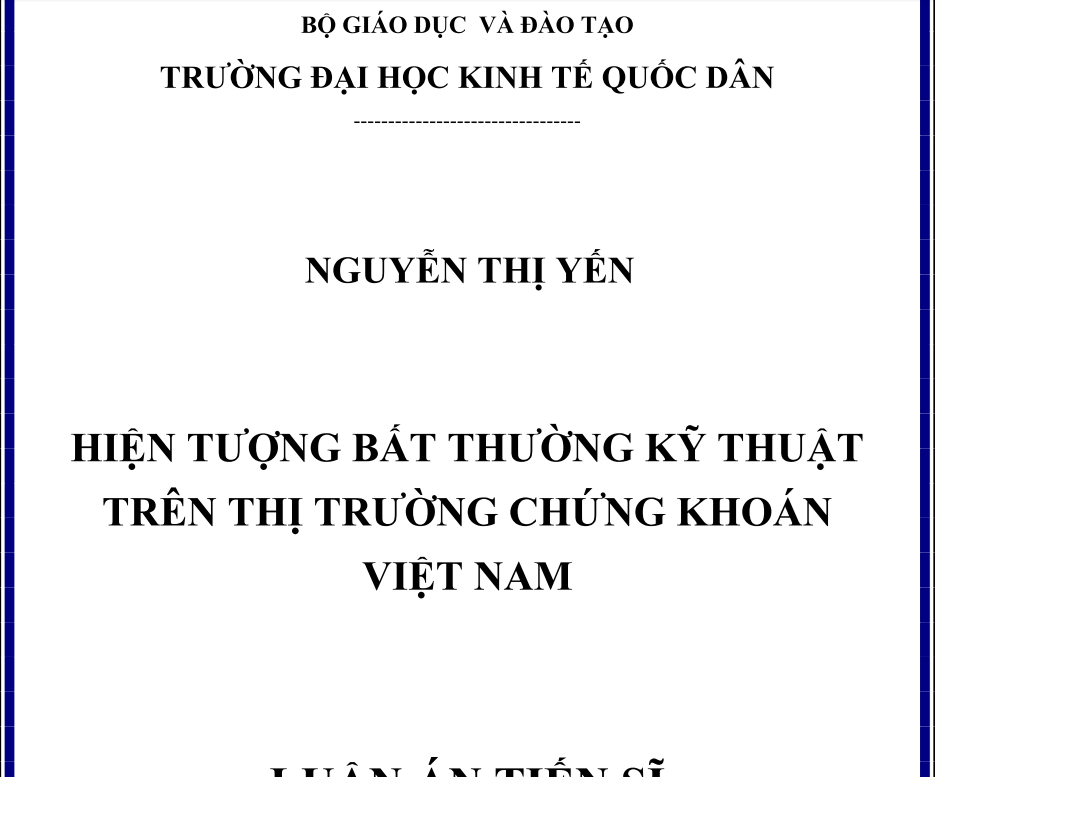 HIỆN TƯỢNG BẤT THƯỜNG KỸ THUẬT TRÊN THỊ TRƯỜNG CHỨNG KHOÁN VIỆT NAM