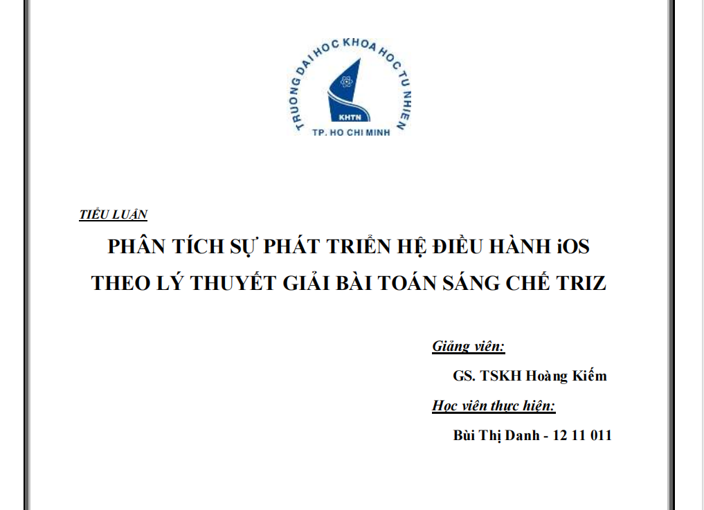 PHÂN TÍCH SỰ PHÁT TRIỂN HỆ ĐIỀU HÀNH iOS THEO LÝ THUYẾT GIẢI BÀI TOÁN SÁNG CHẾ TRIZ