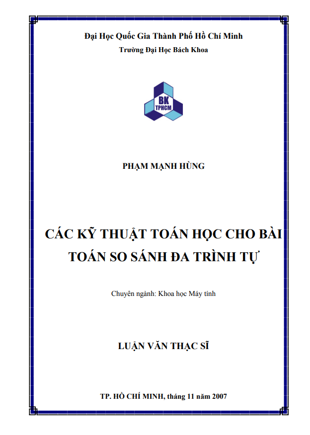 CÁC KỸ THUẬT TOÁN HỌC CHO BÀI  TOÁN SO SÁNH ĐA TRÌNH TỰ