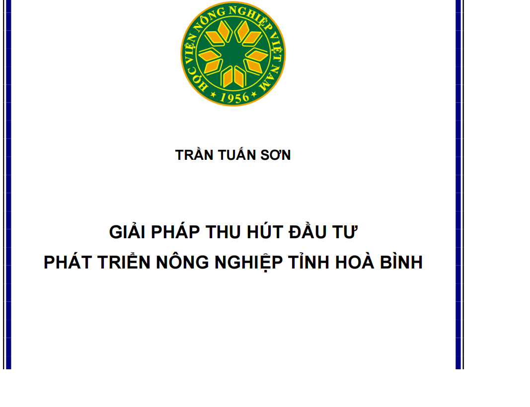 GIẢI PHÁP THU HÚT ĐẦU TƯ  PHÁT TRIỂN NÔNG NGHIỆP TỈNH HOÀ BÌNH