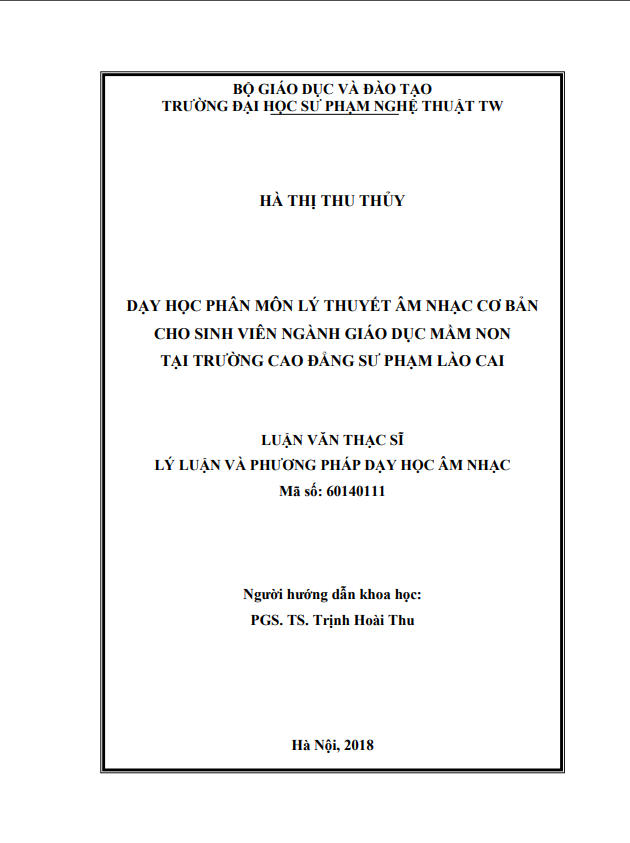 DẠY HỌC PHÂN MÔN LÝ THUYẾT ÂM NHẠC CƠ BẢN  CHO SINH VIÊN NGÀNH GIÁO DỤC MẦM NON  TẠI TRƯỜNG CAO ĐẲNG SƯ PHẠM LÀO CAI