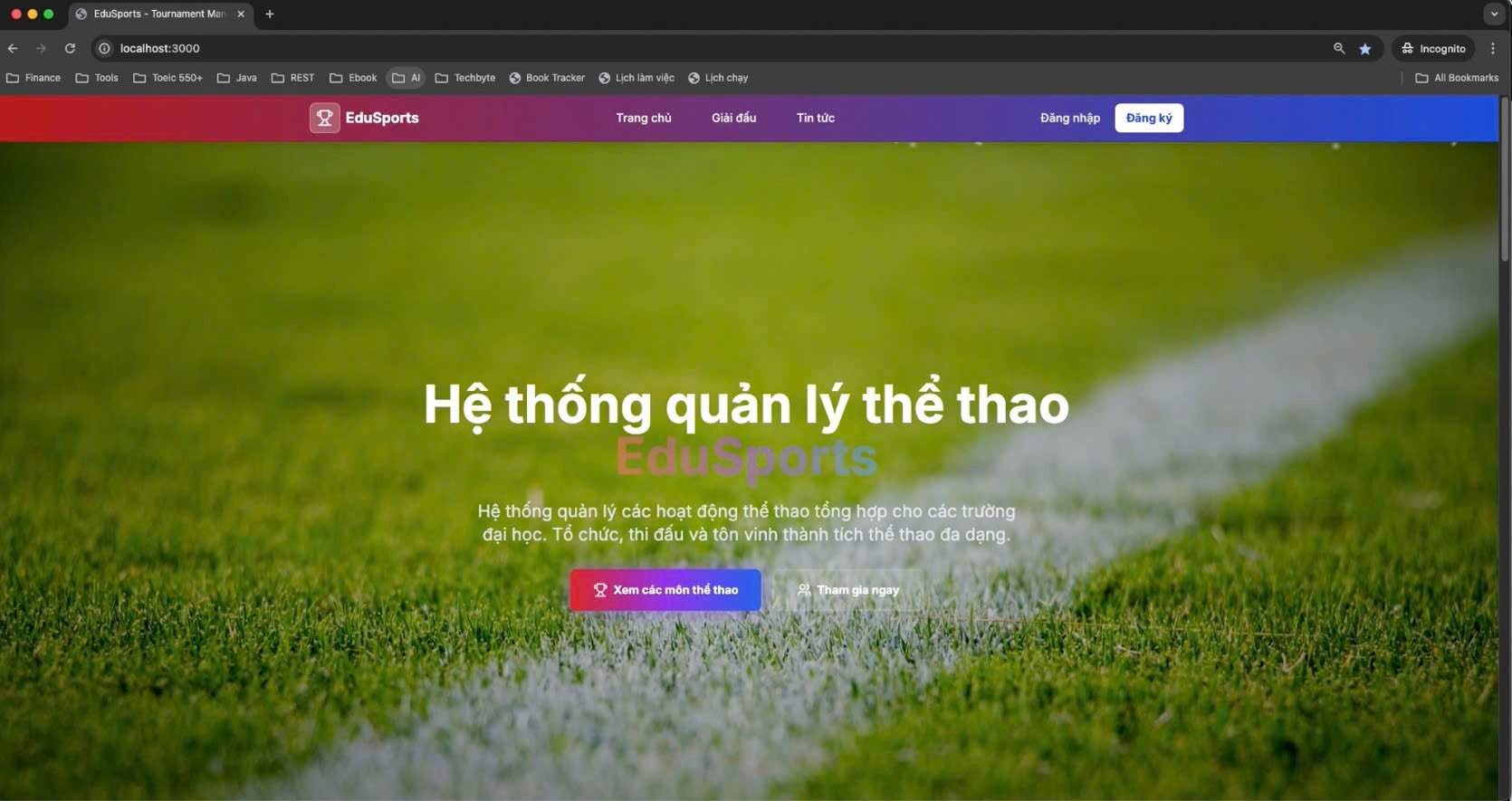 Hệ thống quản lý giải đấu thể thao EduSports - React Frontend + Spring Boot Backend - Full Source Code