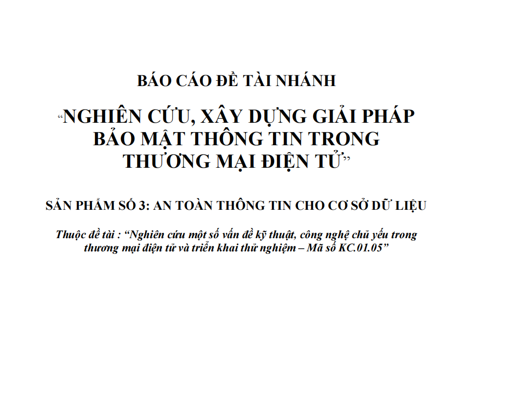 AN TOÀN THÔNG TIN CHO CƠ SỞ DỮ LIỆU