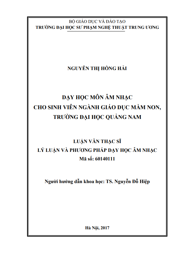 DẠY HỌC MÔN ÂM NHẠC  CHO SINH VIÊN NGÀNH GIÁO DỤC MẦM NON, TRƯỜNG ĐẠI HỌC QUẢNG NAM