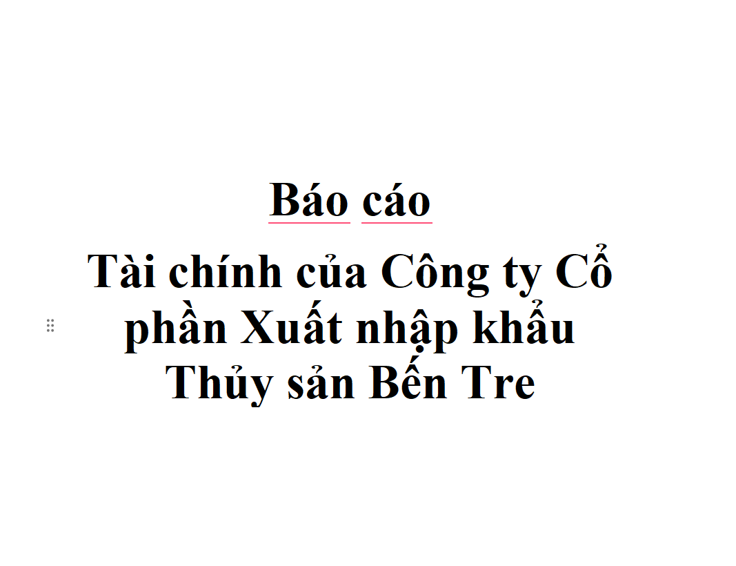 Báo cáo  Tài chính của Công ty Cổ phần Xuất nhập khẩu Thủy sản Bến Tre 