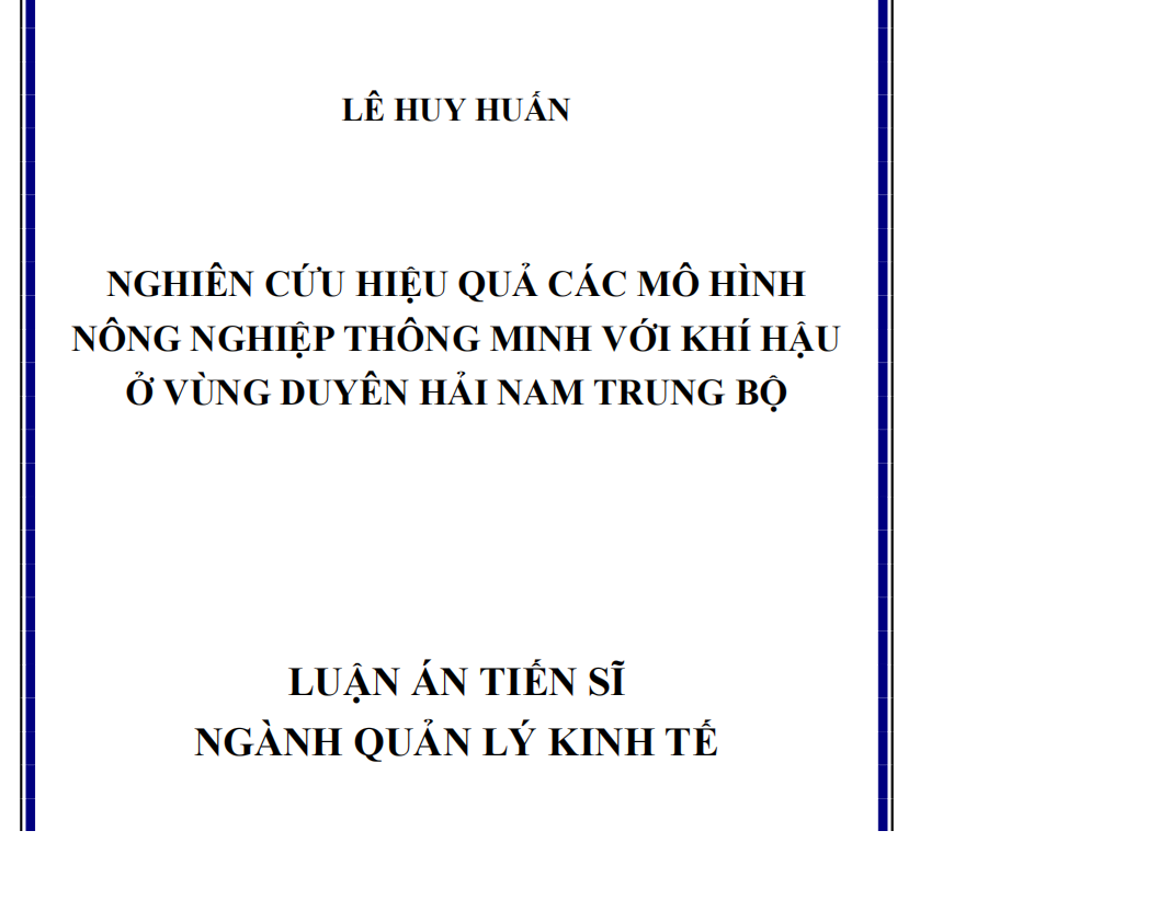 NGHIÊN CỨU HIỆU QUẢ CÁC MÔ HÌNH  NÔNG NGHIỆP THÔNG MINH VỚI KHÍ HẬU  Ở VÙNG DUYÊN HẢI NAM TRUNG BỘ