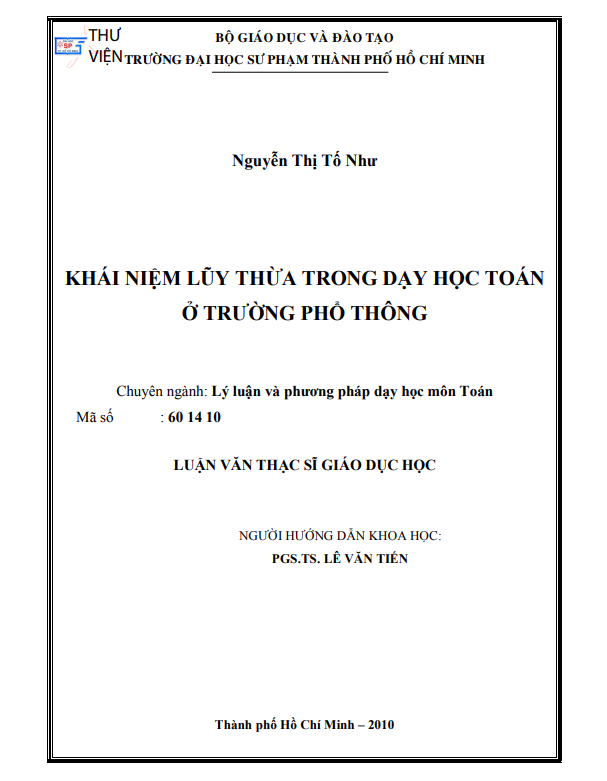 KHÁI NIỆM LŨY THỪA TRONG DẠY HỌC TOÁN Ở TRƯỜNG PHỔ THÔNG