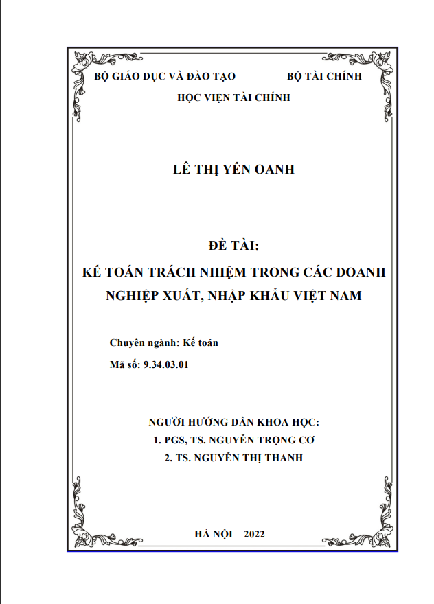 KẾ TOÁN TRÁCH NHIỆM TRONG CÁC DOANH  NGHIỆP XUẤT, NHẬP KHẨU VIỆT NAM