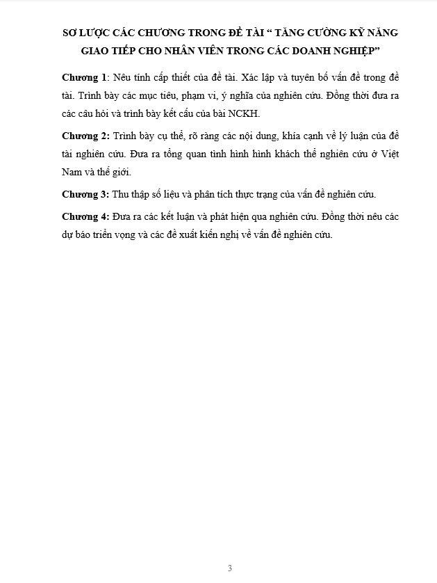 SƠ LƯỢC CÁC CHƯƠNG TRONG ĐỀ TÀI “ TĂNG CƯỜNG KỸ NĂNG GIAO TIẾP CHO NHÂN VIÊN TRONG CÁC DOANH NGHIỆP”