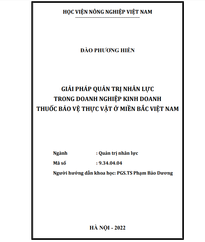 GIẢI PHÁP QUẢN TRỊ NHÂN LỰC TRONG DOANH NGHIỆP KINH DOANH THUỐC BẢO VỆ THỰC VẬT Ở MIỀN BẮC VIỆT NAM