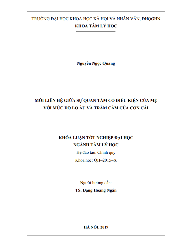 MỐI LIÊN HỆ GIỮA SỰ QUAN TÂM CÓ ĐIỀU KIỆN CỦA MẸ VỚI MỨC ĐỘ LO ÂU VÀ TRẦM CẢM CỦA CON CÁI