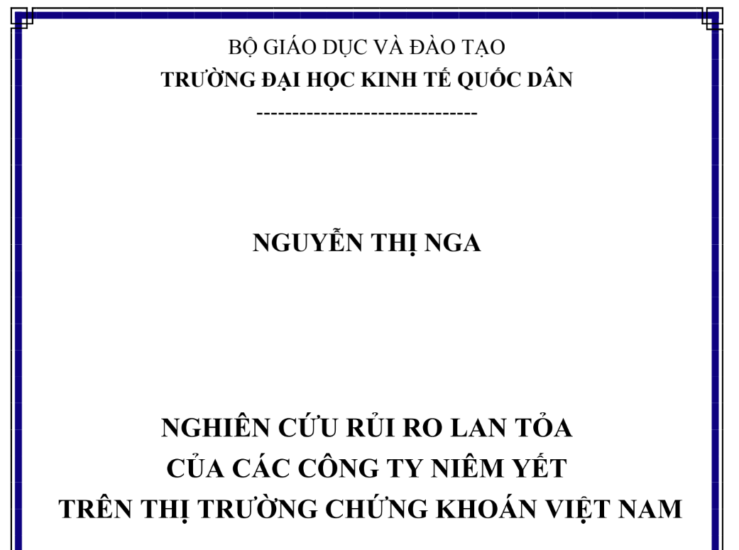 NGHIÊN CỨU RỦI RO LAN TỎA CỦA CÁC CÔNG TY NIÊM YẾT  TRÊN THỊ TRƯỜNG CHỨNG KHOÁN VIỆT NAM