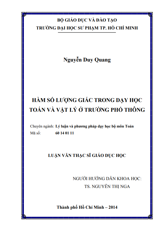 HÀM SỐ LƯỢNG GIÁC TRONG DẠY HỌC  TOÁN VÀ VẬT LÝ Ở TRƯỜNG PHỔ THÔNG