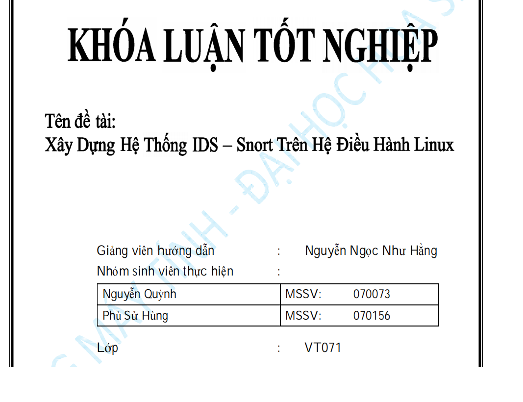 XÂY DỰNG HỆ THỐNG IDS-SNORT TRÊN HỆ ĐIỀU HÀNH LINUX