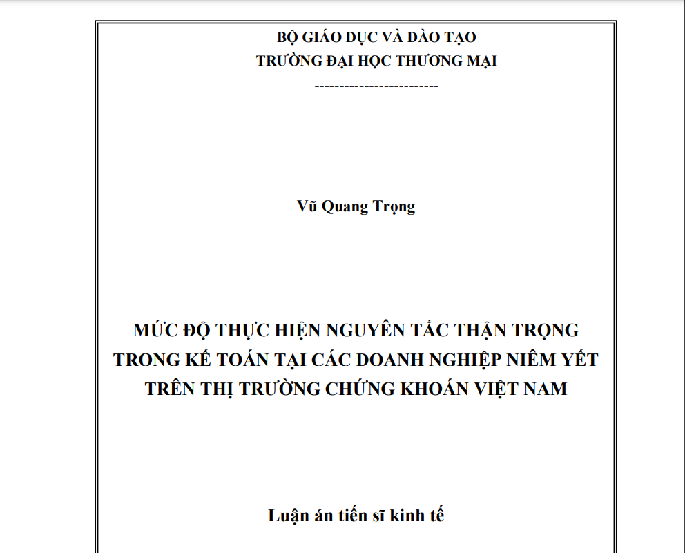 MỨC ĐỘ THỰC HIỆN NGUYÊN TẮC THẬN TRỌNG TRONG KẾ TOÁN TẠI CÁC DOANH NGHIỆP NIÊM YẾT TRÊN THỊ TRƯỜNG CHỨNG KHOÁN VIỆT NAM