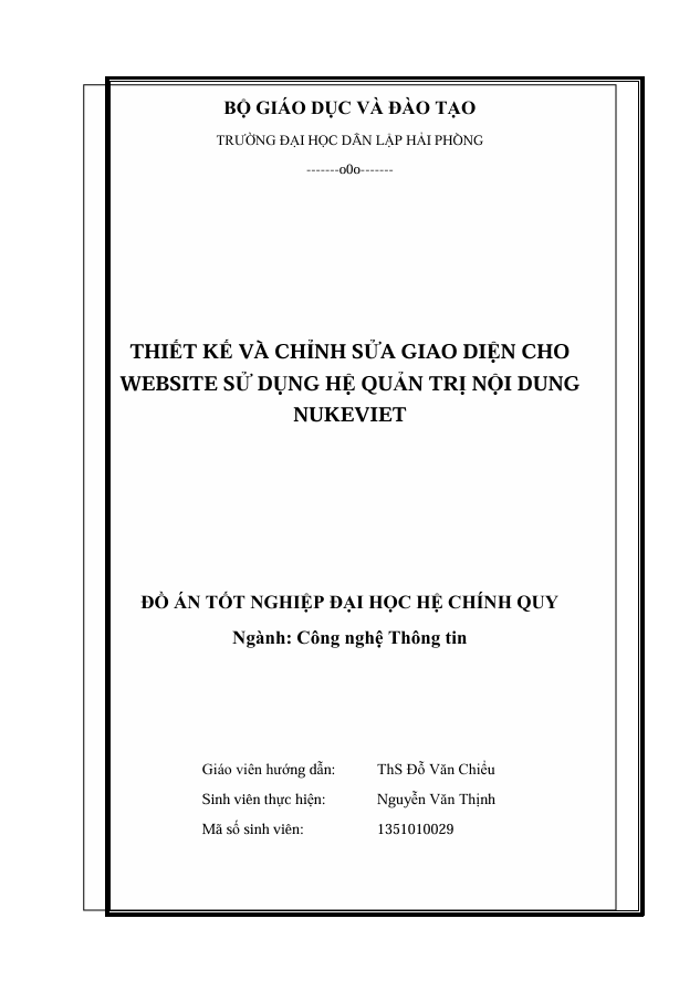 THIẾT KẾ VÀ CHỈNH SỬA GIAO DIỆN CHO WEBSITE SỬ DỤNG HỆ QUẢN TRỊ NỘI DUNG NUKEVIET 