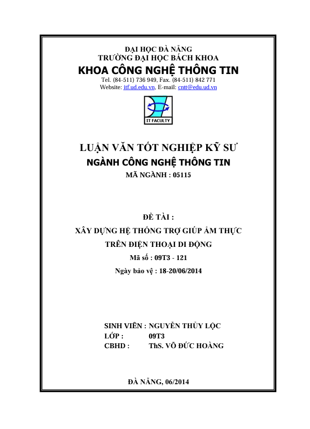 XÂY DỰNG HỆ THỐNG TRỢ GIÚP ẨM THỰC TRÊN ĐIỆN THOẠI DI ĐỘNG 