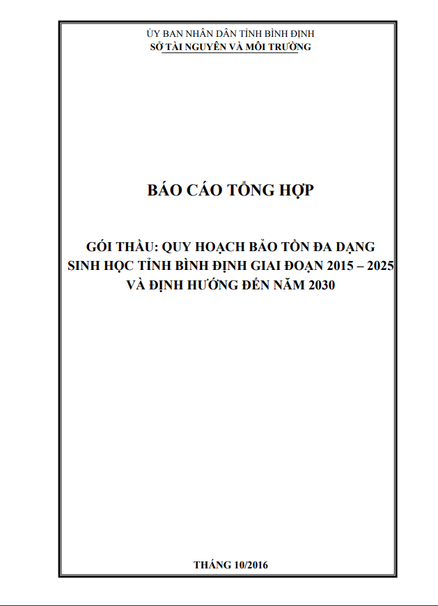 GÓI THẦU: QUY HOẠCH BẢO TỒN ĐA DẠNG  SINH HỌC TỈNH BÌNH ĐỊNH GIAI ĐOẠN 2015 – 2025 VÀ ĐỊNH HƯỚNG ĐẾN NĂM 2030