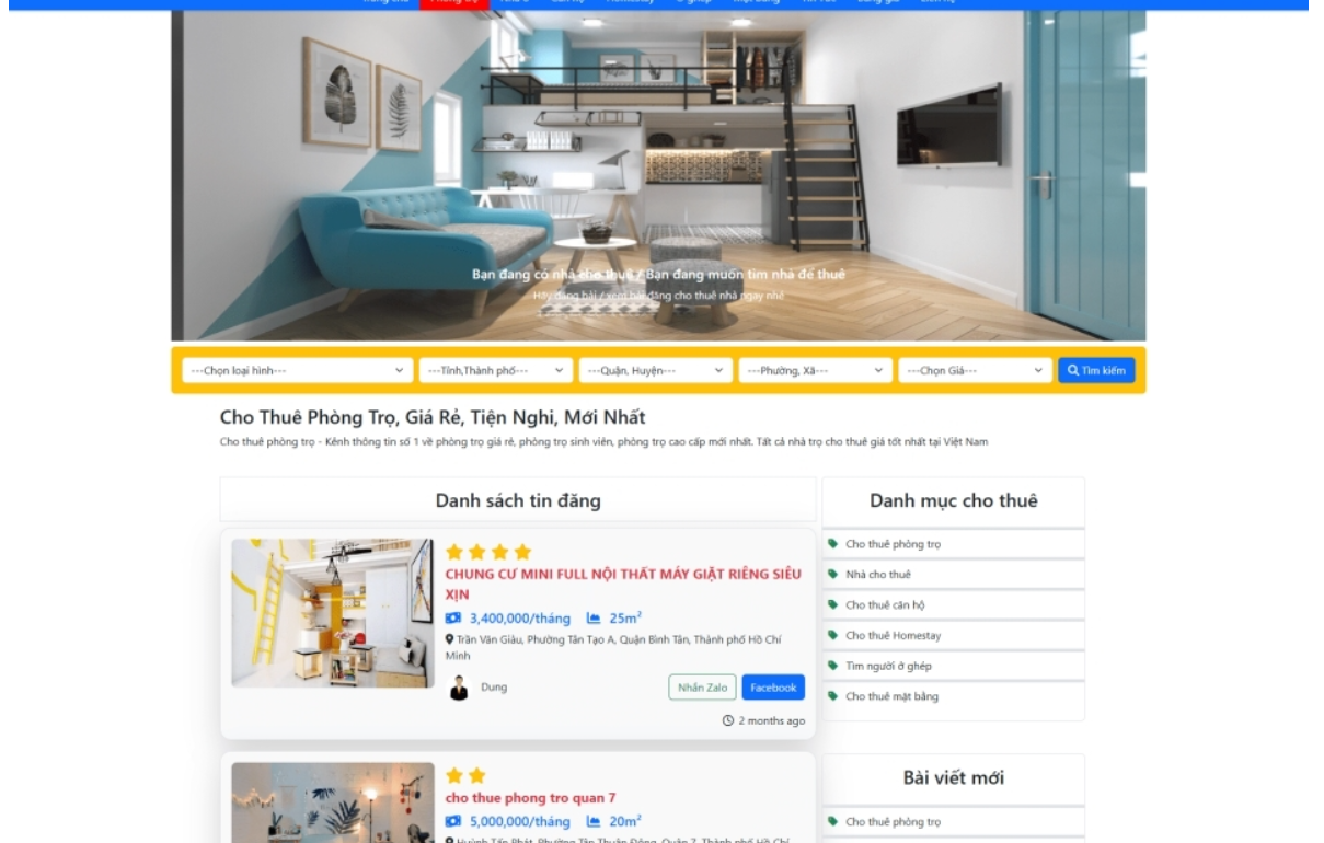 Code website tìm phòng trọ quản lý nhà trọ, website nhà trọ phòng trọ