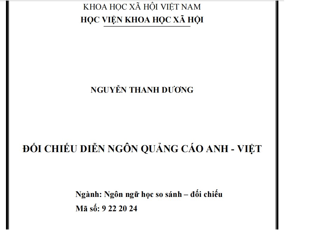 ĐỐI CHIẾU DIỄN NGÔN QUẢNG CÁO ANH - VIỆT