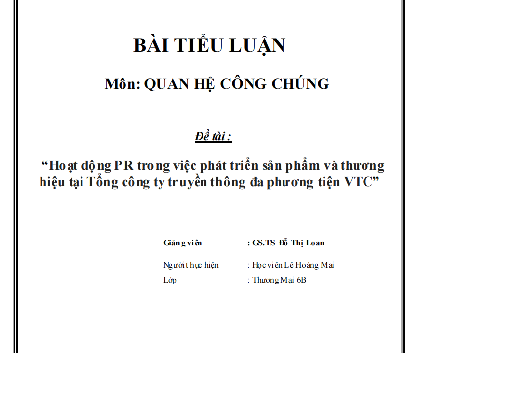 Hoạt động PR trong việc phát triển sản phẩm và thương hiệu tại Tổng công ty truyền thông đa phương tiện VTC