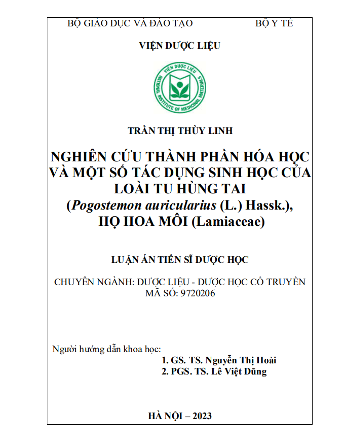 NGHIÊN CỨU THÀNH PHẦN HÓA HỌC VÀ MỘT SỐ TÁC DỤNG SINH HỌC CỦA LOÀI TU HÙNG TAI (Pogostemon auricularius (L.) Hassk.), HỌ HOA MÔI (Lamiaceae)