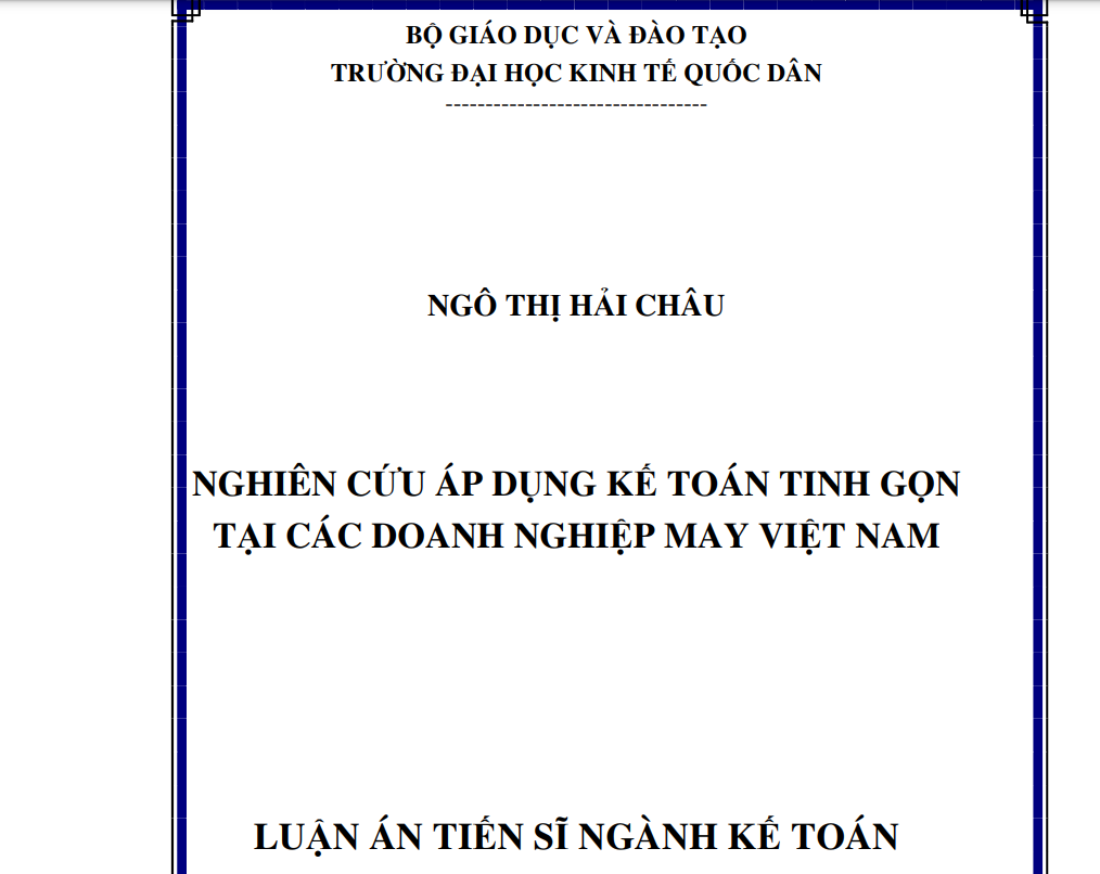 NGHIÊN CỨU ÁP DỤNG KẾ TOÁN TINH GỌN TẠI CÁC DOANH NGHIỆP MAY VIỆT NAM