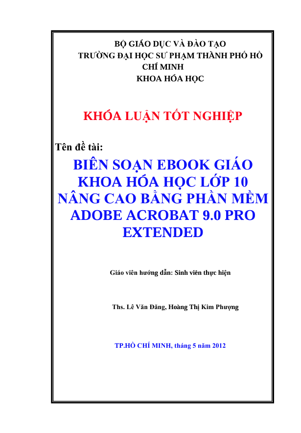 BIÊN SOẠN EBOOK GIÁO KHOA HÓA HỌC LỚP 10 NÂNG CAO BẰNG PHẦN MỀM  ADOBE ACROBAT 9.0 PRO EXTENDED  