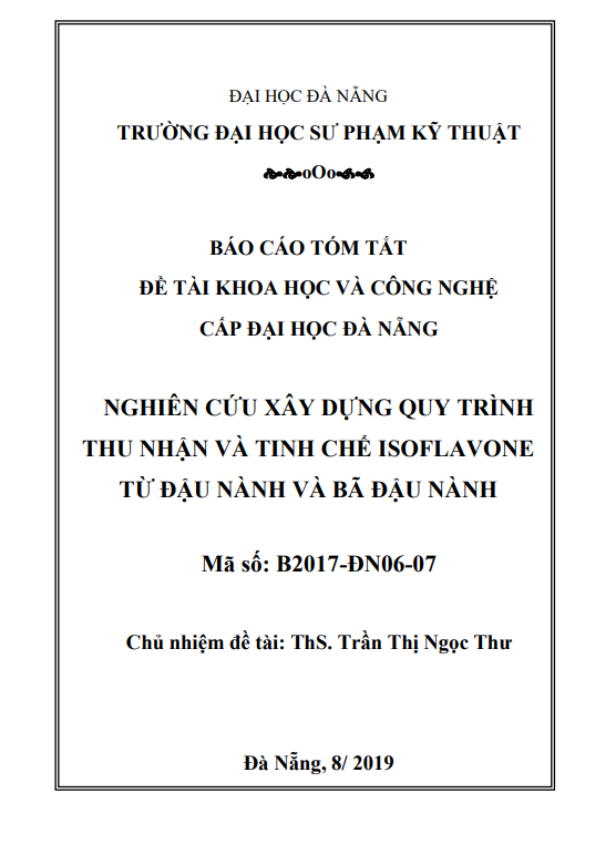 NGHIÊN CỨU XÂY DỰNG QUY TRÌNH  THU NHẬN VÀ TINH CHẾ ISOFLAVONE  TỪ ĐẬU NÀNH VÀ BÃ ĐẬU NÀNH
