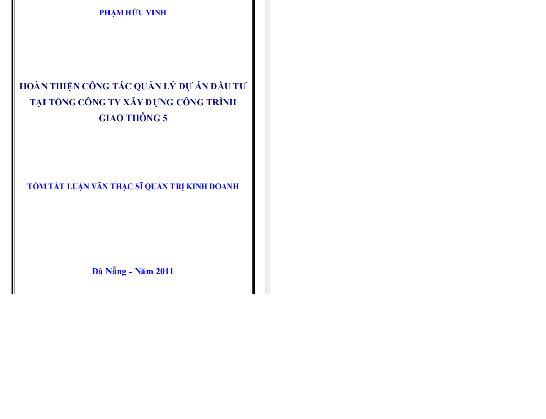 HOÀN THIỆN CÔNG TÁC QUẢN LÝ DỰ ÁN ĐẦU TƯ TẠI TỔNG CÔNG TY XÂY DỰNG CÔNG TRÌNH GIAO THÔNG 5