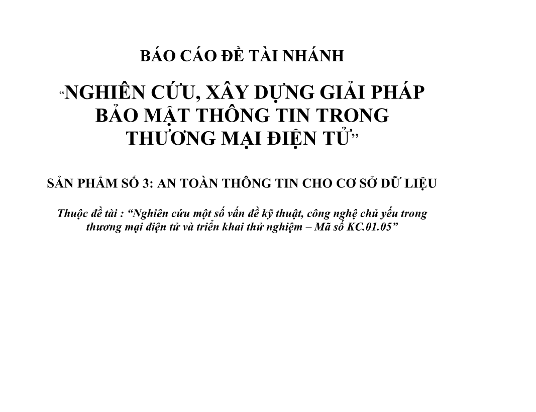 NGHIÊN CỨU XÂY DỰNG GIẢI PHÁP BẢO MẬT TRONG THƯƠNG MẠI ĐIỆN TỬ