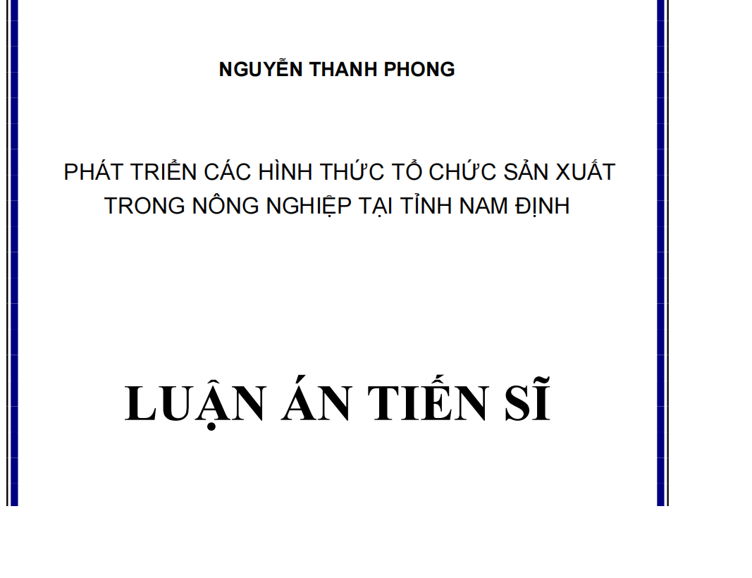 PHÁT TRIỂN CÁC HÌNH THỨC TỔ CHỨC SẢN XUẤT  TRONG NÔNG NGHIỆP TẠI TỈNH NAM ĐỊNH