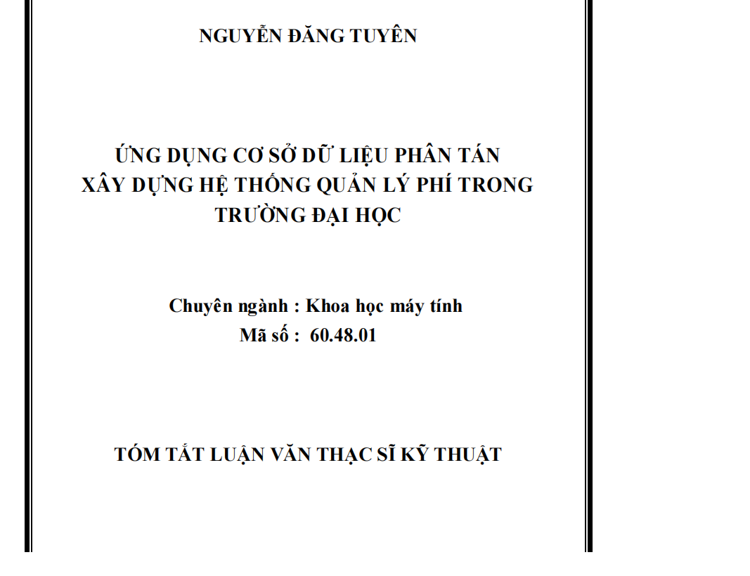 ỨNG DỤNG CƠ SỞ DỮ LIỆU PHÂN TÁN XÂY DỰNG HỆ THỐNG QUẢN LÝ PHÍ TRONG TRƯỜNG ĐẠI HỌC