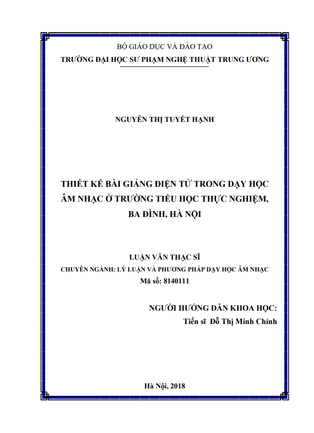 THIẾT KẾ BÀI GIẢNG ĐIỆN TỬ TRONG DẠY HỌC ÂM NHẠC Ở TRƯỜNG TIỂU HỌC THỰC NGHIỆM, BA ĐÌNH, HÀ NỘI