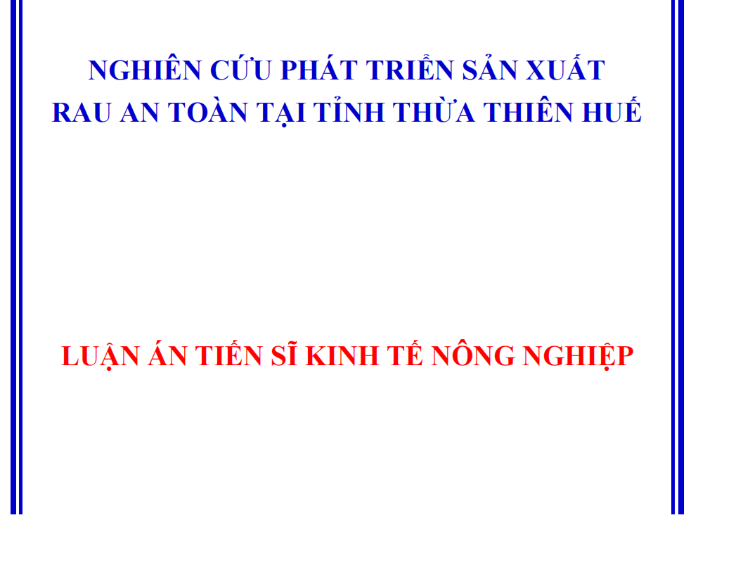 NGHIÊN CỨU PHÁT TRIỂN SẢN XUẤT  RAU AN TOÀN TẠI TỈNH THỪA THIÊN HUẾ