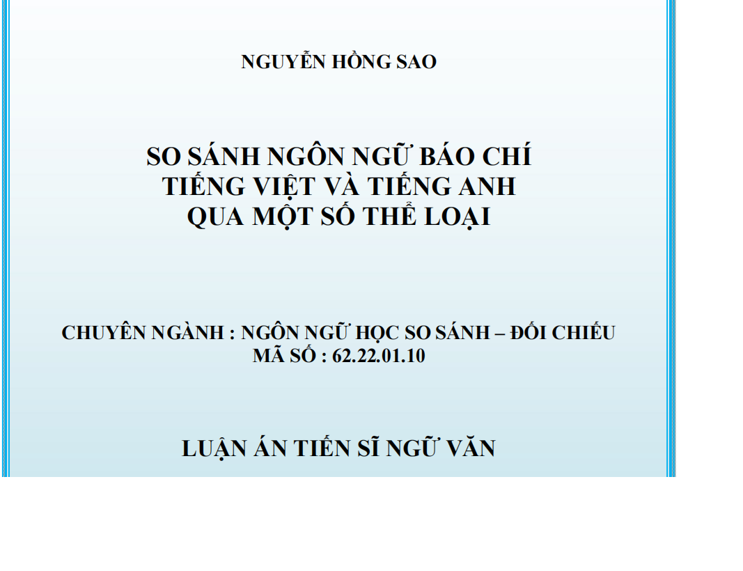 SO SÁNH NGÔN NGỮ BÁO CHÍ TIẾNG VIỆT VÀ TIẾNG ANH QUA MỘT SỐ THỂ LOẠI